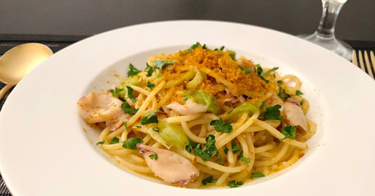 イカと春キャベツとカラスミのペペロンチーノ ユイじょり Note