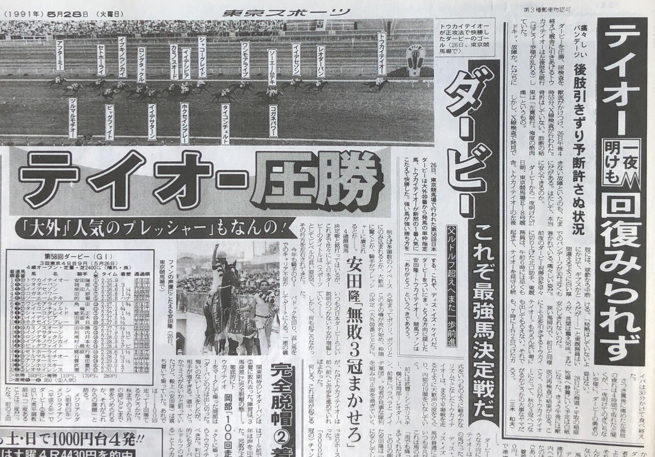 トウカイテイオー 1991年日本ダービー 枠連馬券 現地当たり馬券