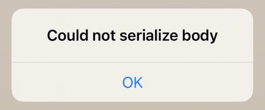 Could not serialize bodyと書かれたメッセージ