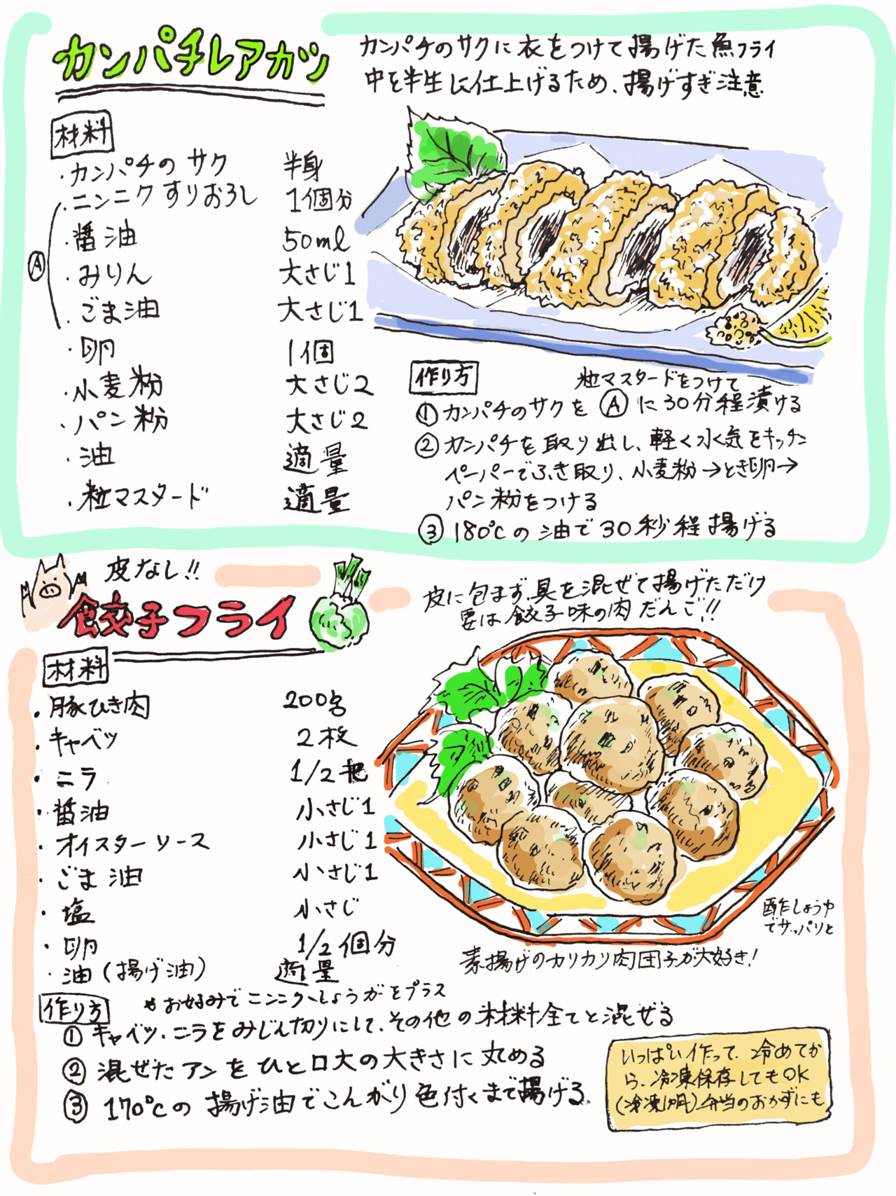 カンパチレアカツ 皮なし餃子フライ Misa Okubo イラストレシピ Note