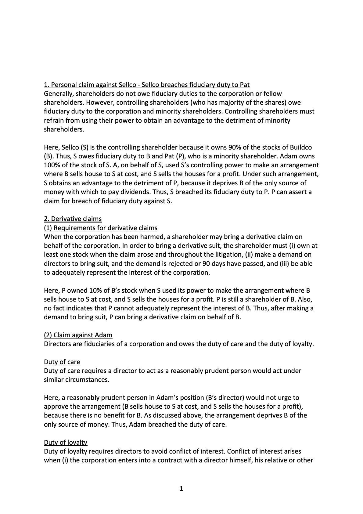 CA Bar Exam 練習答案 Business Associations (Feb 2001)｜うに弁護士