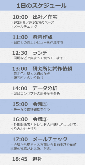 化粧品メーカー　1日のスケジュール