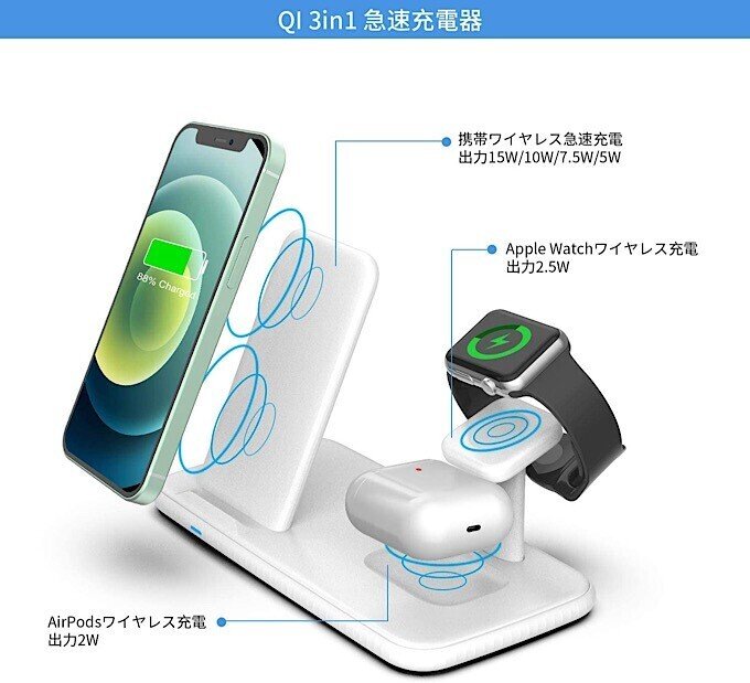 ワイヤレス充電器 Qi認証 3 in 1急速充電15W⁄10W⁄7.5W ワイヤレス充電