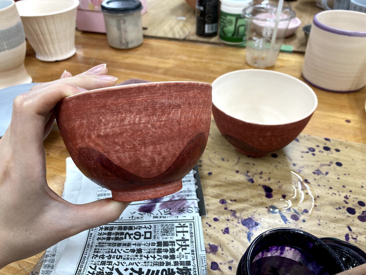 手作り陶芸 茶碗 内側青釉 新品 手作り陶芸 茶碗 内側青釉