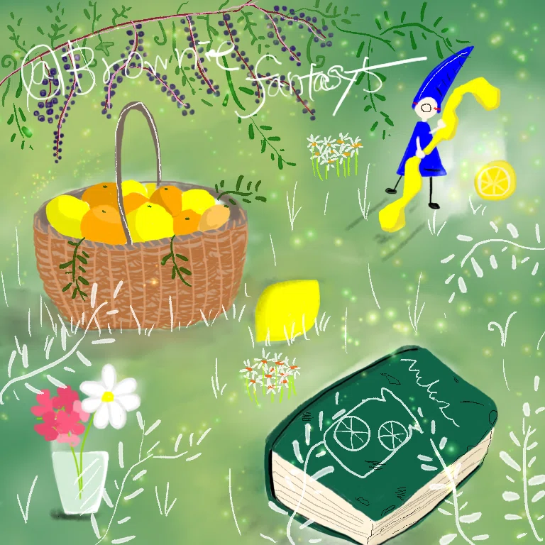 お庭に レモンと本を置いておくと小人がいたずらしにくるらしい ほら そこに イラスト 絵本 ファンタジー 私の作品 Brownie Note