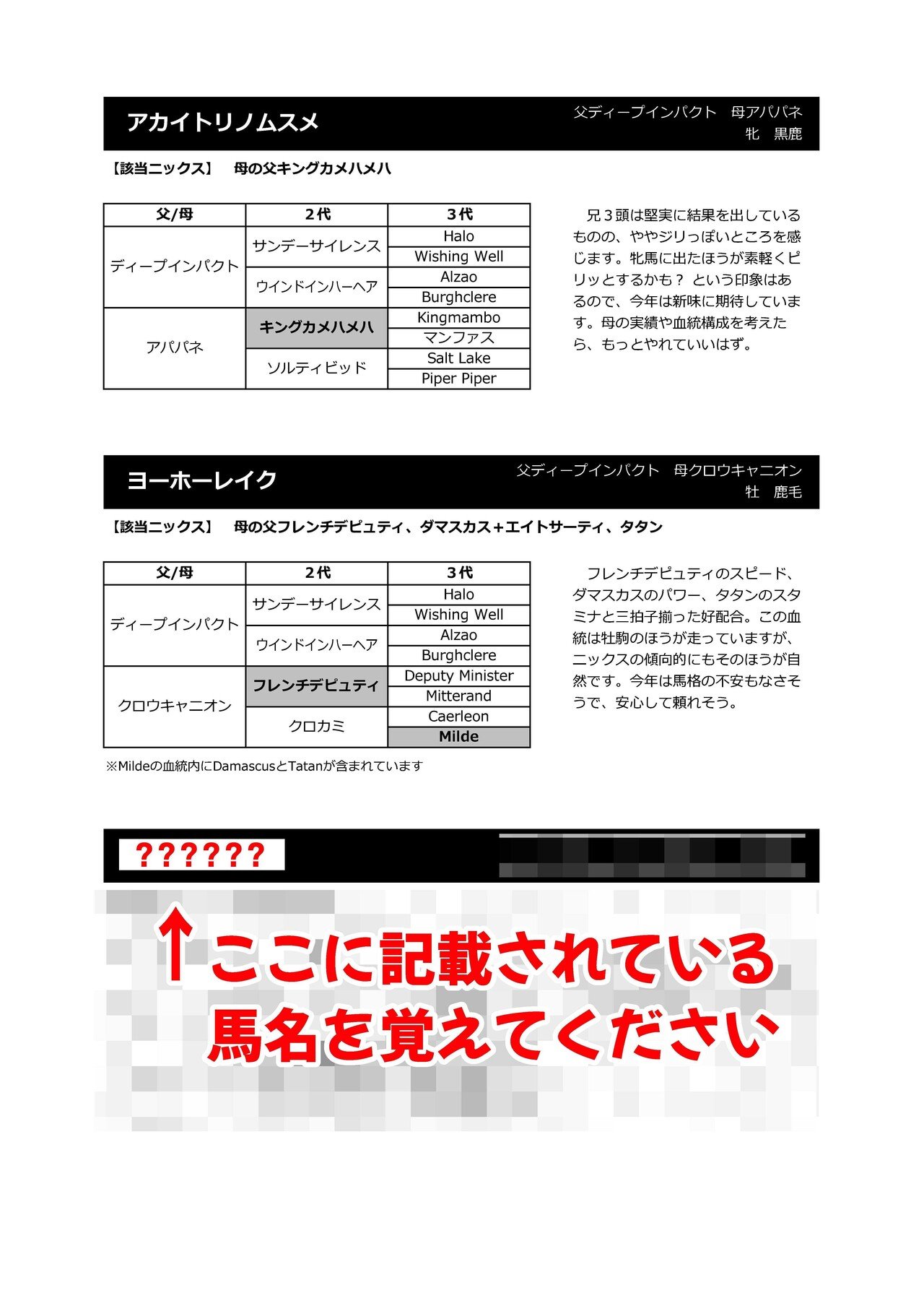 ディープインパクト産駒 好配合2歳馬ピックアップ 別館 配合パズル工房 Note