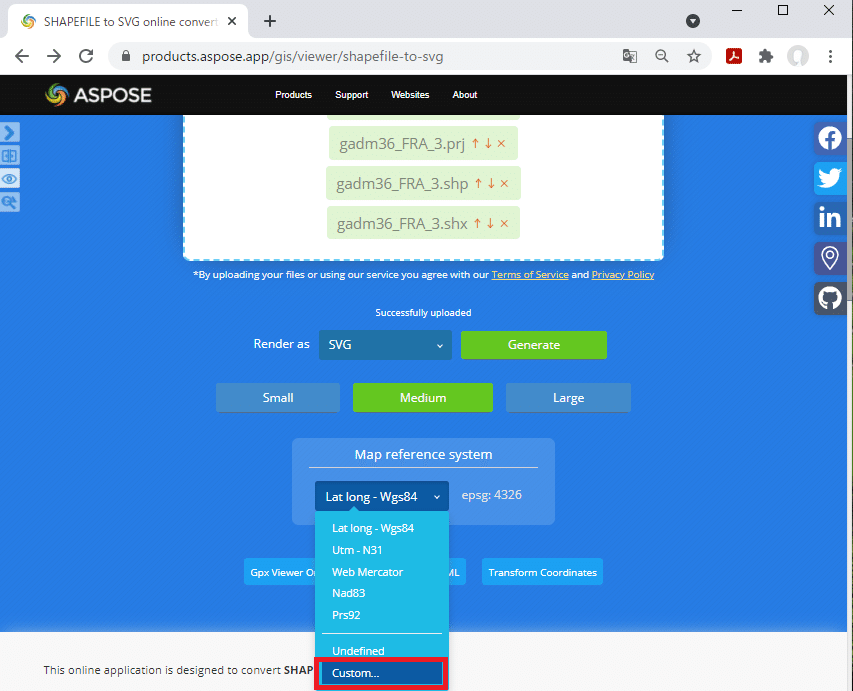 26投影法でCustomを選択