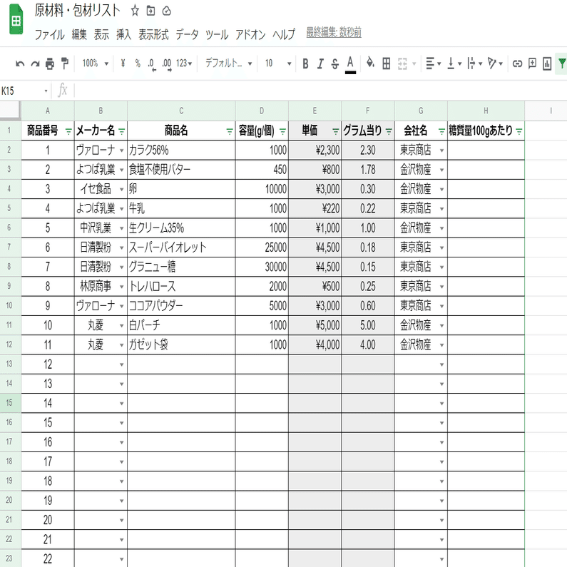 原価表を作ろう１ 原材料 包材リスト を作る 坂下寛志 Note