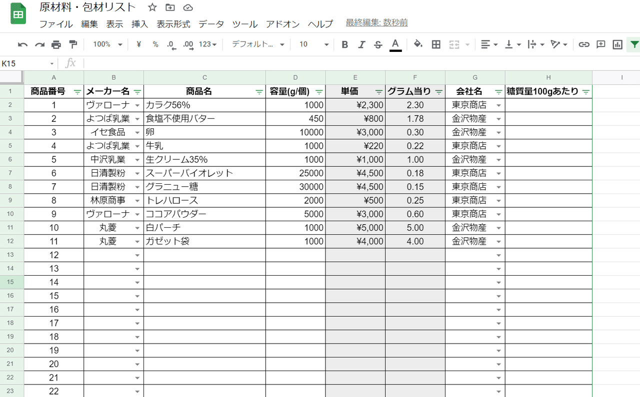 原価表を作ろう1 原材料 包材リスト を作る 坂下寛志 Note 原価表を作ろう1 原材料 包材リスト を作る 坂下寛志 Note