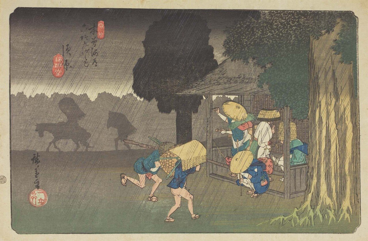 突然の大雨や雷に戸惑う浮世絵を集めてみた｜太田記念美術館