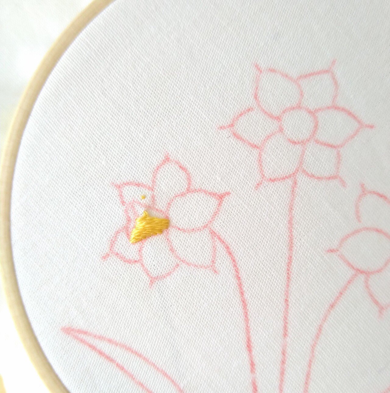 スイセンの花の刺繍ハンカチキットを作ろう* ステップ2