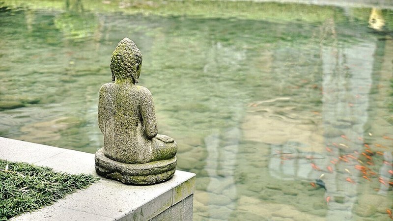 仏像・水辺・後ろ向き・池