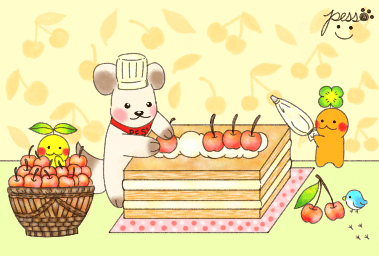来月のカレンダーイラストです 6月の季節のフルーツさくらんぼ サクサクのミルフィーユにしてみました みんなで楽しくクッキング Pess ペス メンタルイラストレーター Note