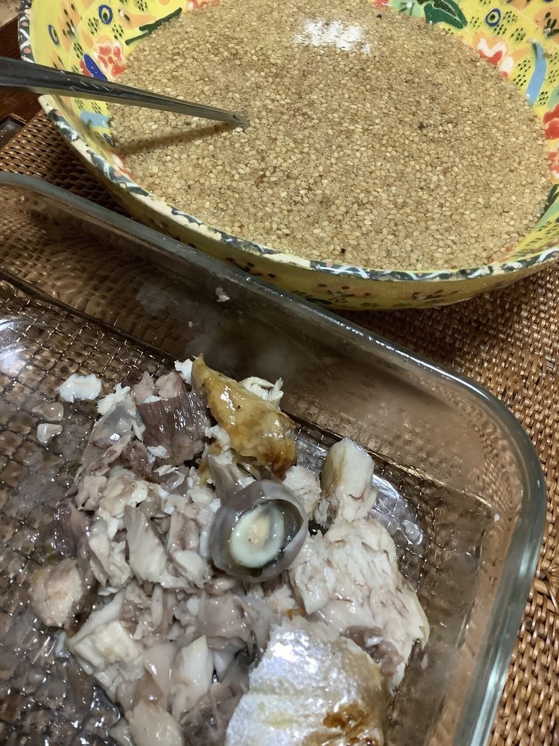 Aブリのカマカマ冷や汁 B気まぐれ筍ご飯 Cヒラメのカマカマ焼き おてだま Note
