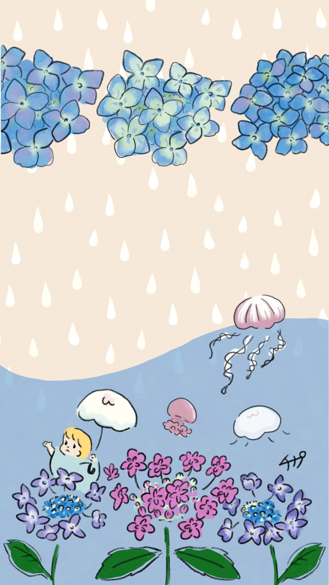 スマホ用壁紙つくりました 紫陽花 クラゲ チナップ ほっこりイラストレーター Note