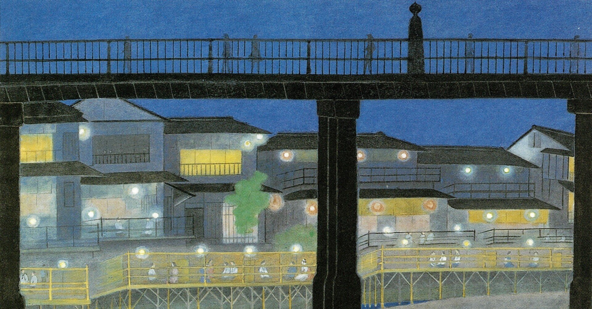 小野竹喬、鴨川夜景、希少画集画、新品額装付、状態良好 小野 竹喬