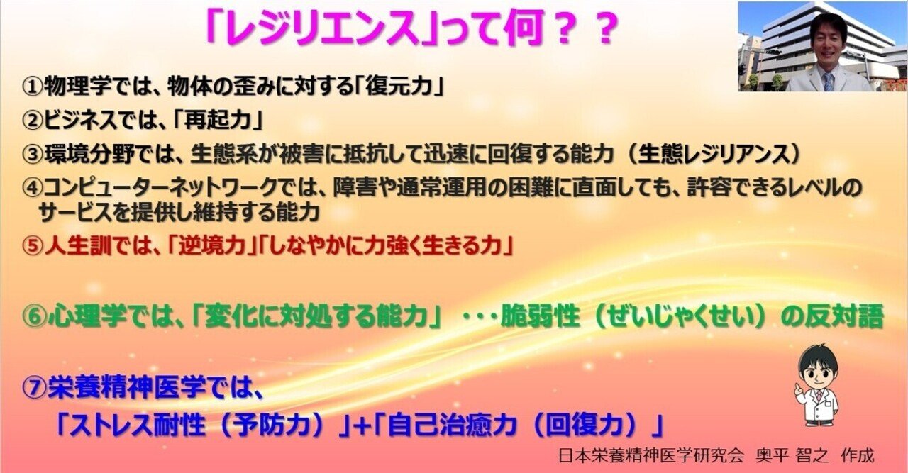 レジリエンスとは 変化に対処する能力 栄養精神医学では 予防力 回復力 栄養専門精神科医 奥平智之 食べてうつぬけ メンタルヘルスは食事から Note