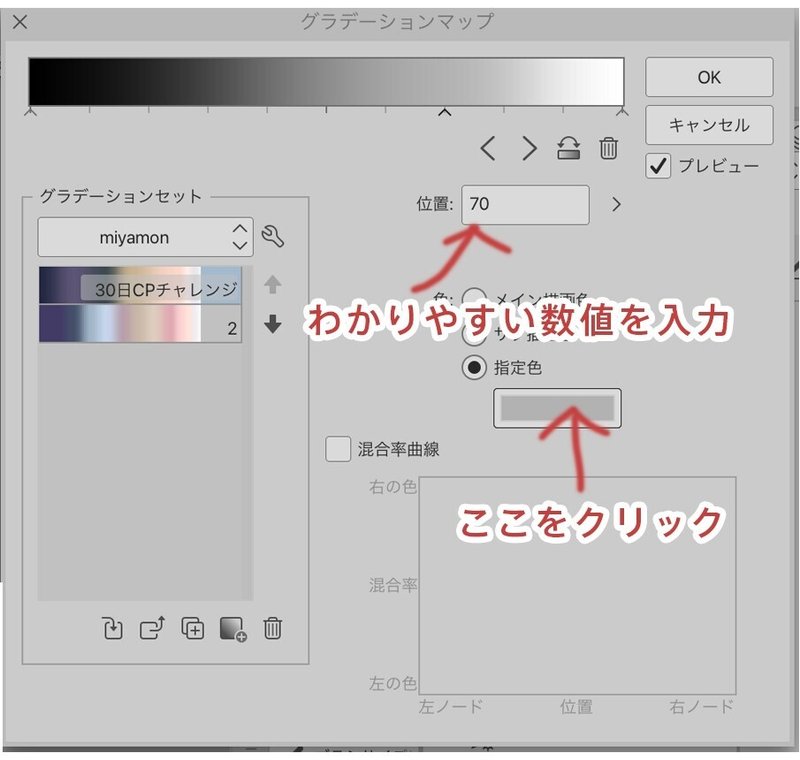 Clip Studioでグラデーションマップを数値設定する Miyamon Note