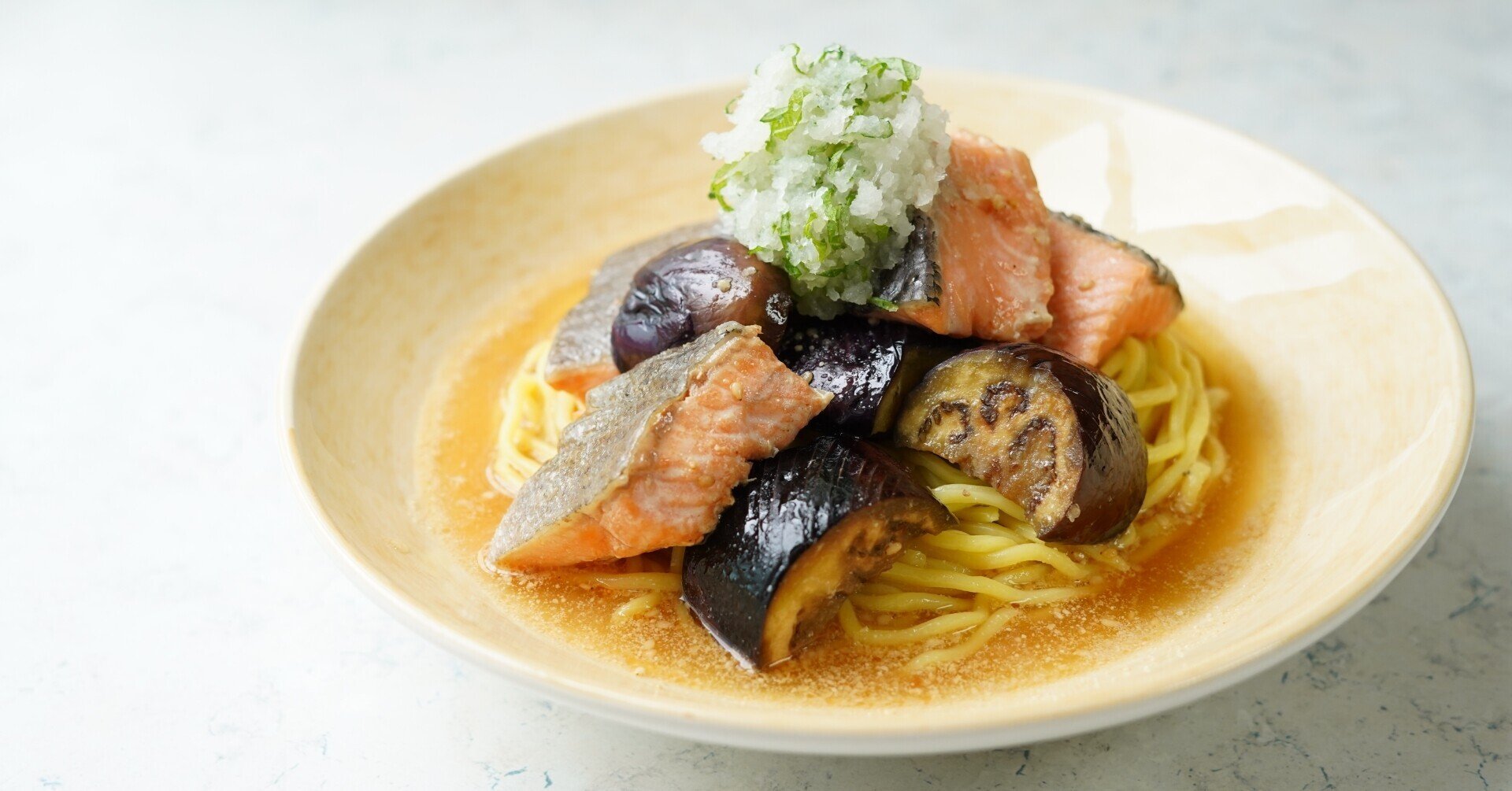 サーモンとなすのごま味噌冷やし中華 うみとさち Note サーモンとなすのごま味噌冷やし中華 うみとさち Note