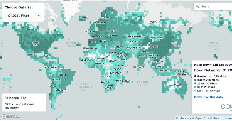 世界各地の情報格差が一目でわかる。ネットワークパフォーマンスの可視化マップ - OOKLA ｜ Built With Mapbox