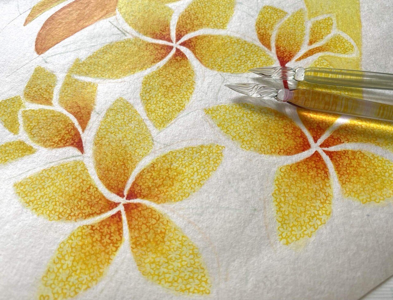 制作中の作品 ビタミンカラー 花もようアート アート アート好きな人と繋がりたい ガラスペン ガラスペンアート ガラスペンイラスト 生活にアートを 暮らしにアート 絵のある暮らし 花もようアート 作家滝川真由美 Note