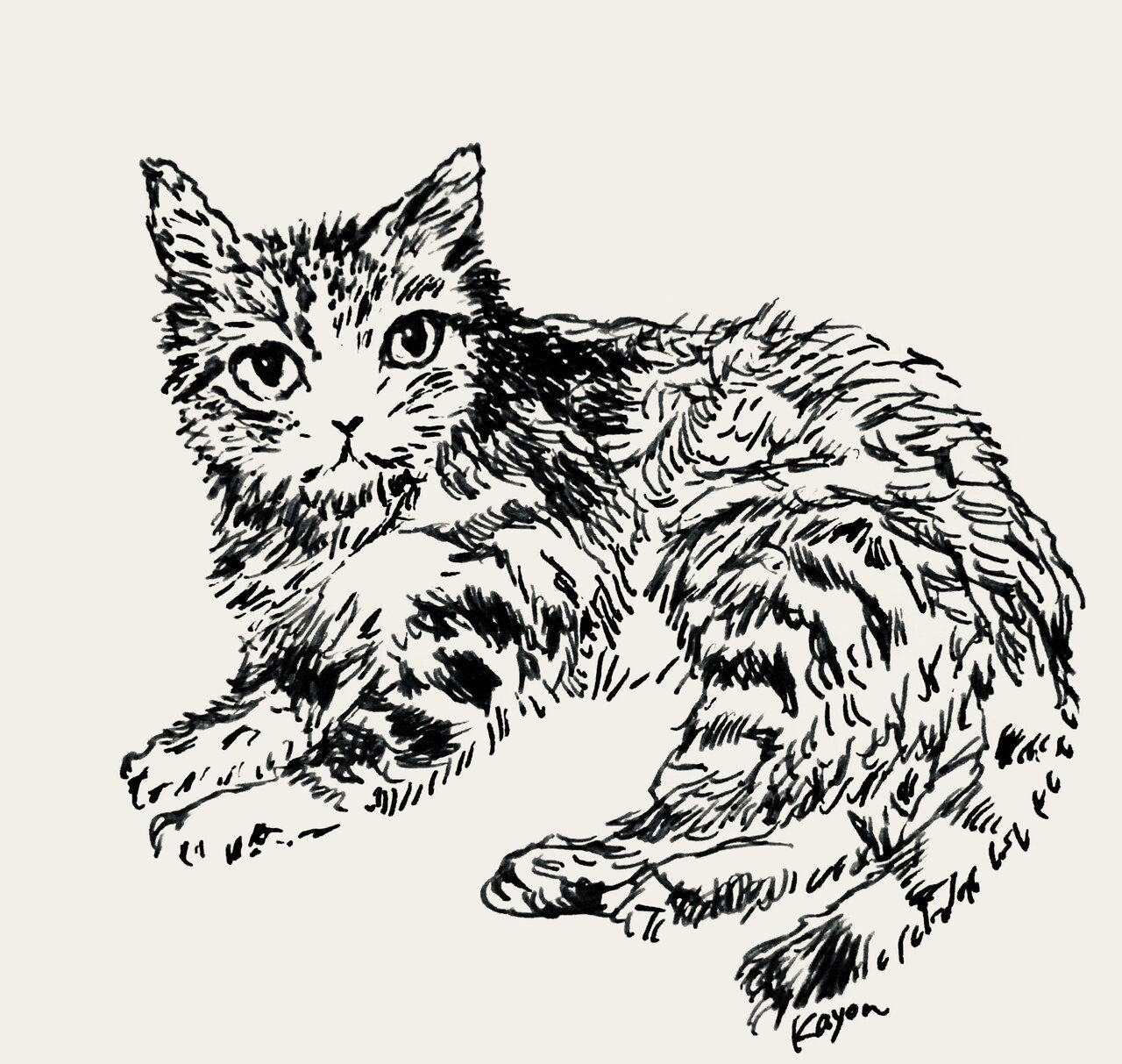 もしゃもしゃ動物の絵166 ペン画ねこさん彩色 かよん Note もしゃもしゃ動物の絵166 ペン画ねこさん彩色 かよん Note