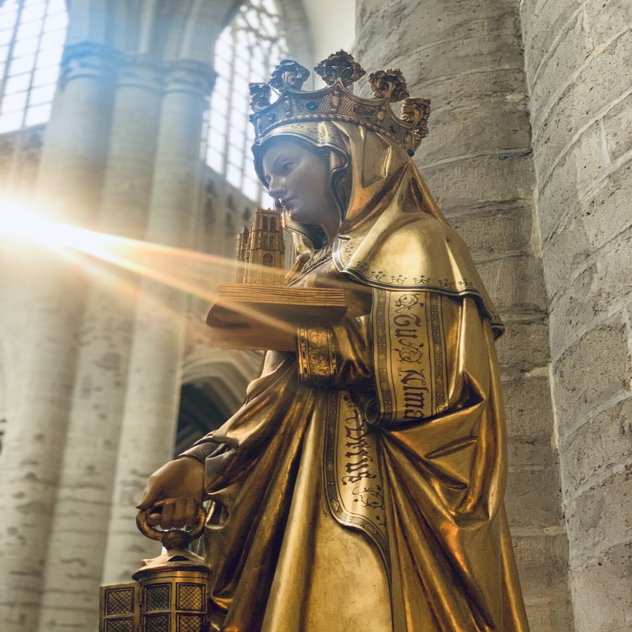 橋の上の天使 ヴィンテージ ステンドグラス ベルンハルト・プロックホルスト 橋の上の天使ヴィンテージステンドグラス