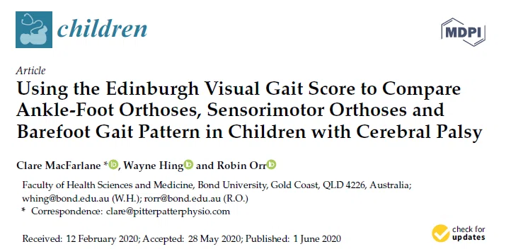 Edinburgh Visual Gait Scoreを用いた比較検討 足関節装具，感覚運動装具および 脳性麻痺児の裸足での歩行パターンの比較 ...