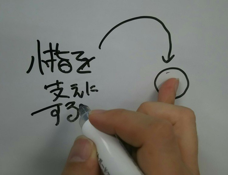 ホワイトボードに書く時に、手を固定して文字を書くと安定しますよね。そこで小指をホワイトボードに点いて書くと、文字がごちゃごちゃ書かれているところに追記する時にも結構うまくかけます。