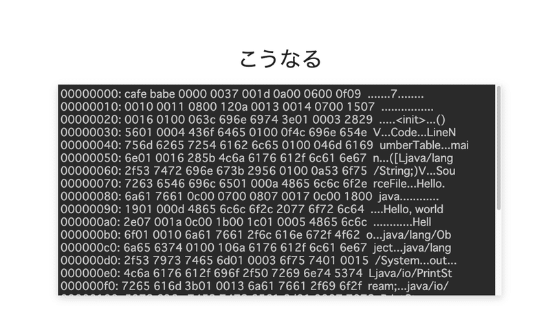 JavaのHello Worldをバイナリにしたコード