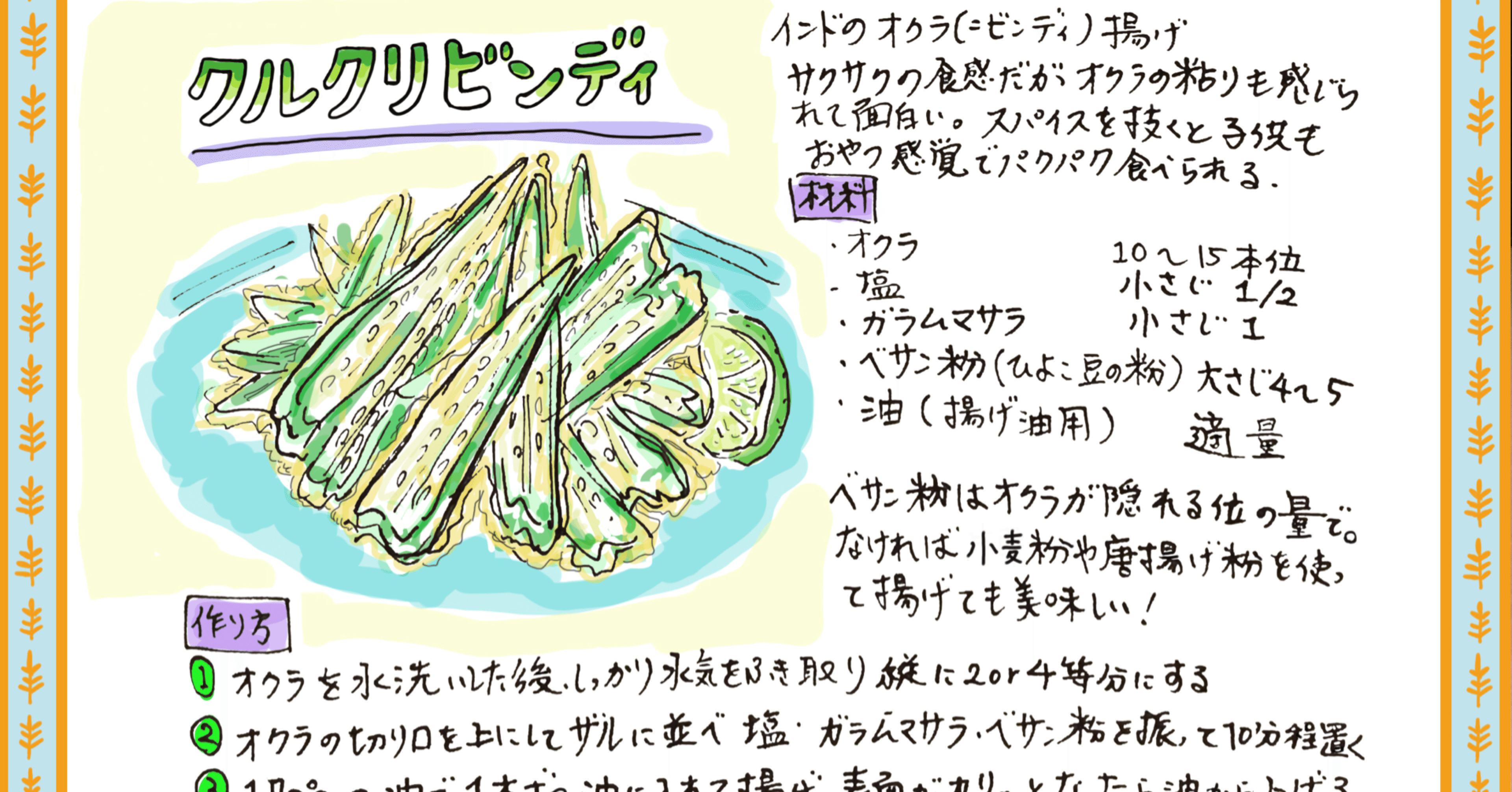 インドのスパイス野菜料理 クルクルビンディ マッシュルームマサラ Misa Okubo イラストレシピ Note インドのスパイス野菜料理 クルクルビンディ マッシュルームマサラ Misa Okubo イラストレシピ Note