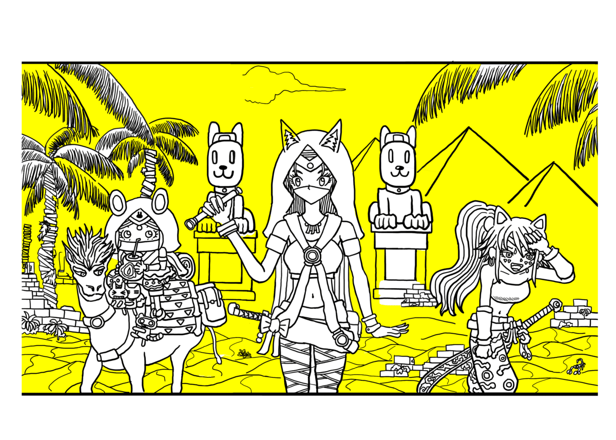 イラスト制作 砂漠の旅 進捗 下書きがコツコツできてきました ここから空とピラミッドに入ります 黄色ネジ Note
