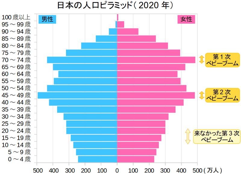 日本の人口ピラミッド2020全国