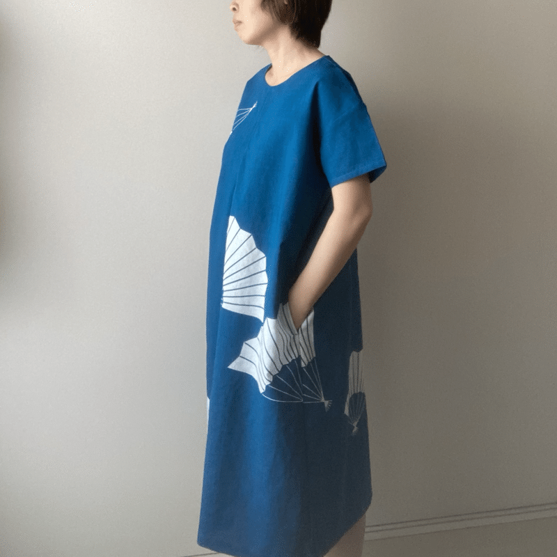 扇子柄の浴衣ワンピース Herringbone Note 扇子柄の浴衣ワンピース Herringbone Note