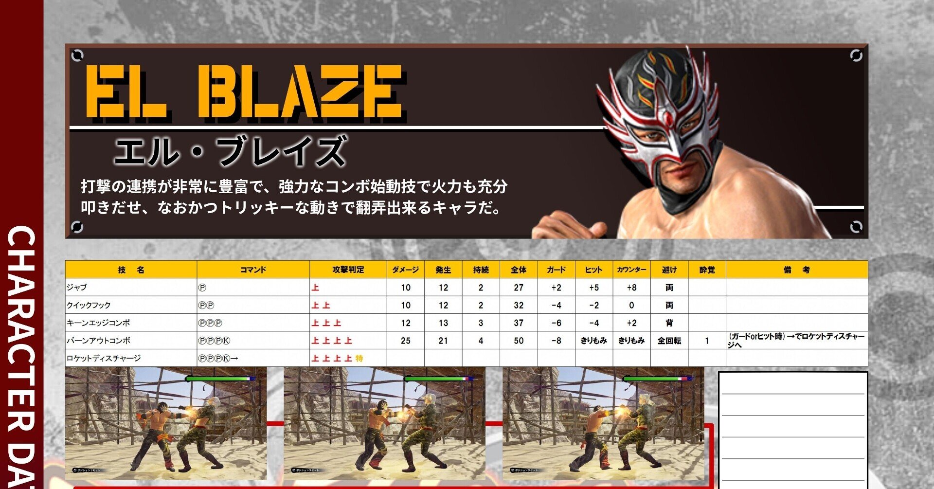 バーチャファイターes エル ブレイズ 技画像付きフレーム表 Zip Douten Note