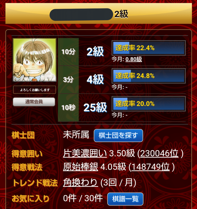 将棋ウォーズ2級になったよー 一条 Note