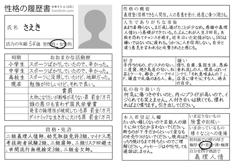 自己紹介 性格の履歴書 がかなり当たっていた件 さえき Note