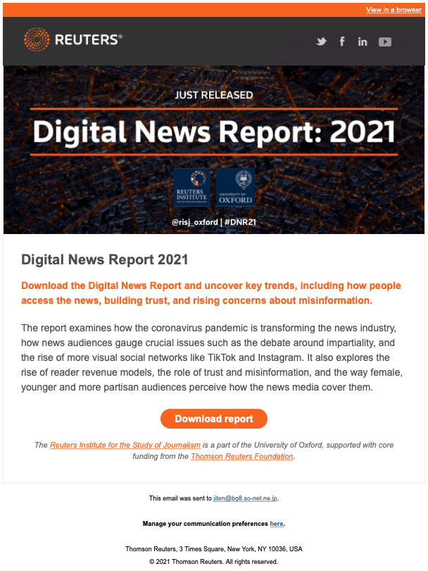 ロイター。「Digital News Report 2021」10th Editionを公開。｜DigitalCreator