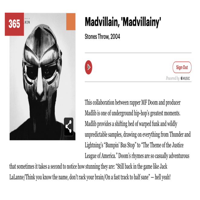 365位：Madvillain 『Madvillainy』(2004)｜ローリングストーン誌が