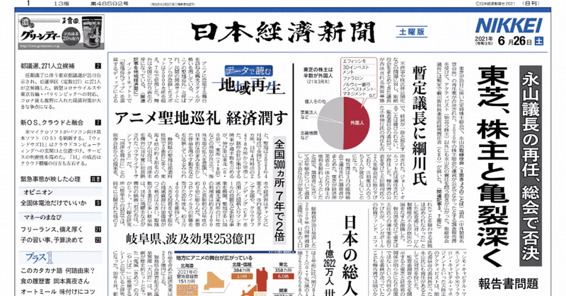 書けるときに日経日記 21年6月26日 Go Shintaku Note