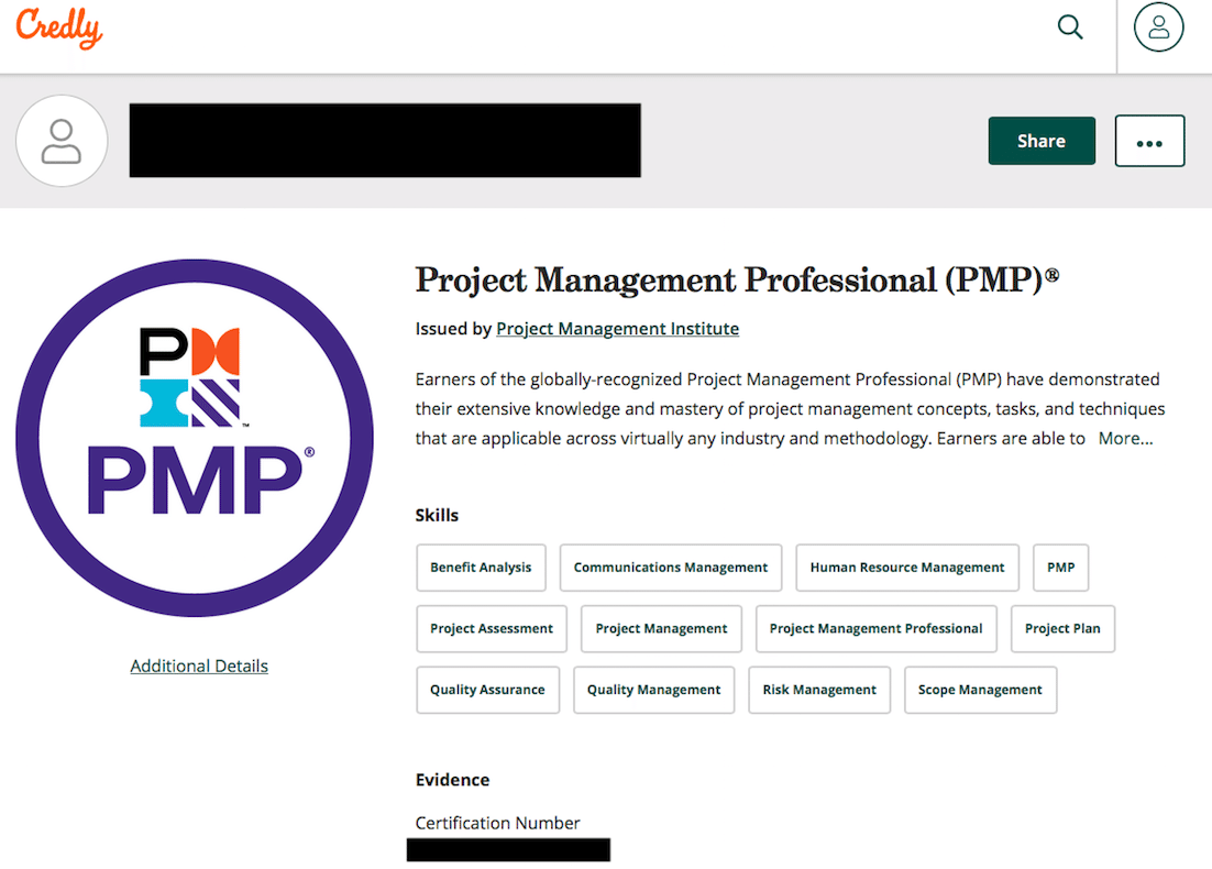Credly上に表示されるPMPのバッジ