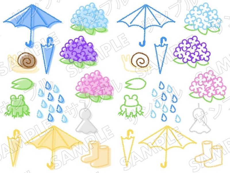 6月 梅雨 クレヨン風イラストセット 線画 版ずれ風 ロイヤリティフリー素材 ストックフォト Designewb Note 6月 梅雨 クレヨン風イラストセット 線画 版ずれ風 ロイヤリティフリー素材 ストックフォト Designewb Note