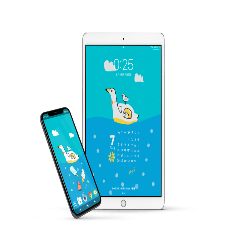 デバイス用壁紙 7月 アヒルボート チナップ ほっこりイラストレーター Note
