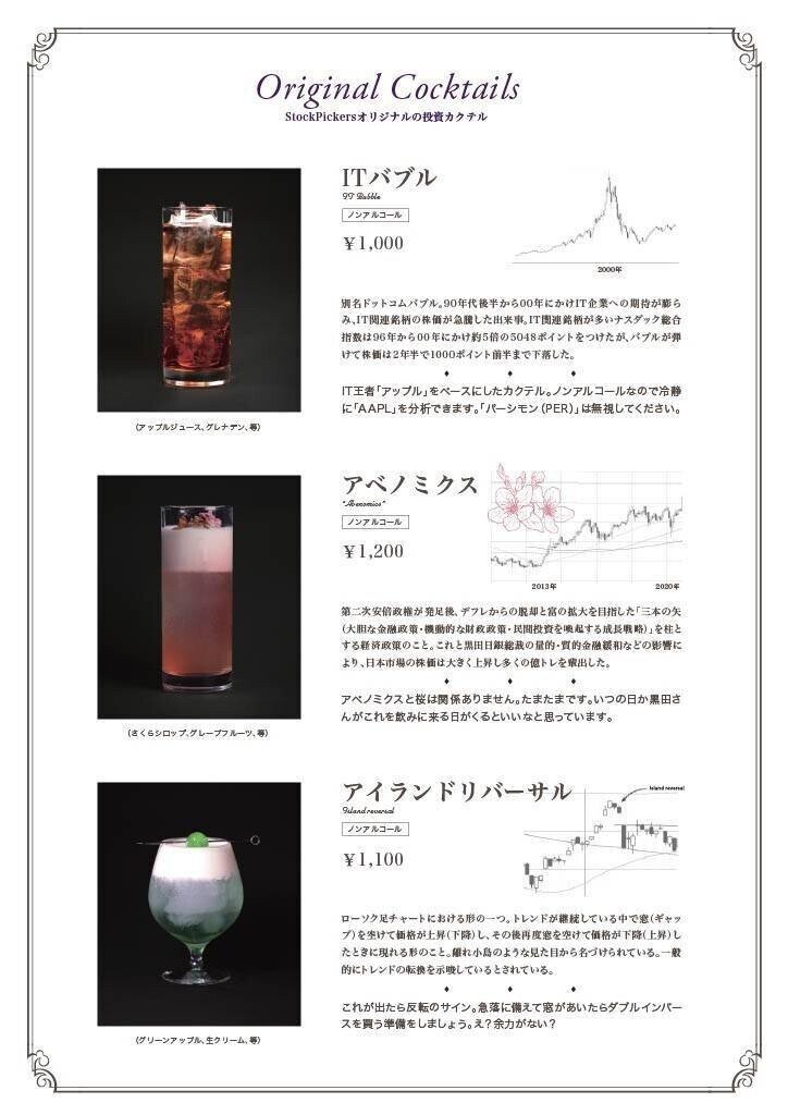 投資家バーのメニュー
