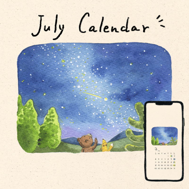 7月のカレンダー ハワイで天の川 イラストレーター あきこば Note