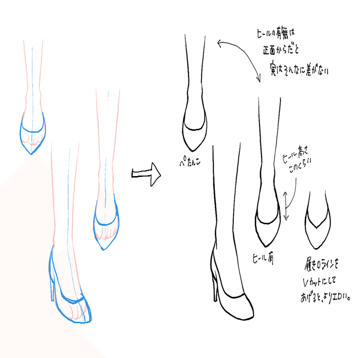 靴イラスト添削企画その１ パンプス ブーツの正面 踵を返す構図 みえ 靴illustrator Note