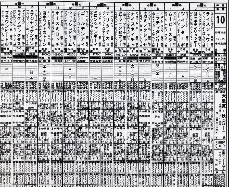 ９３年天皇賞秋・馬柱