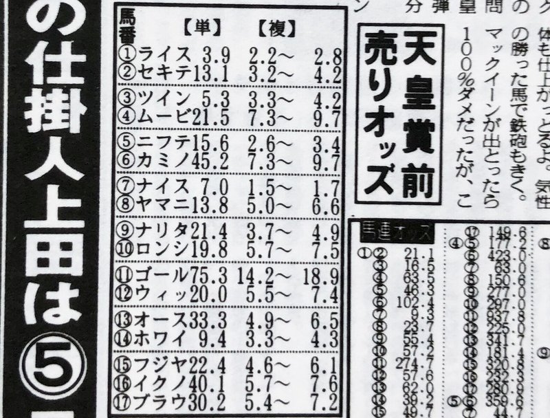 93年天皇賞秋・オッズ