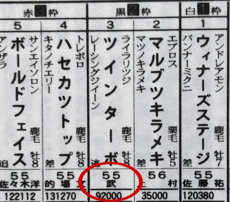 95年帝王賞・馬柱2