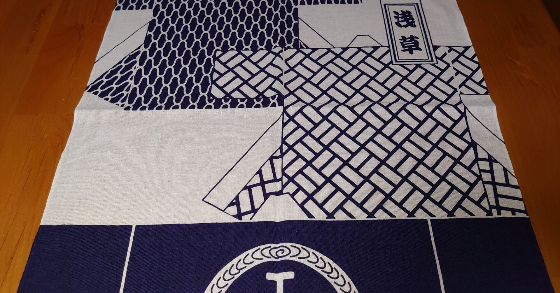 三社祭で買い求めた「染の安坊」さんの手ぬぐい｜間地雄一（まじ